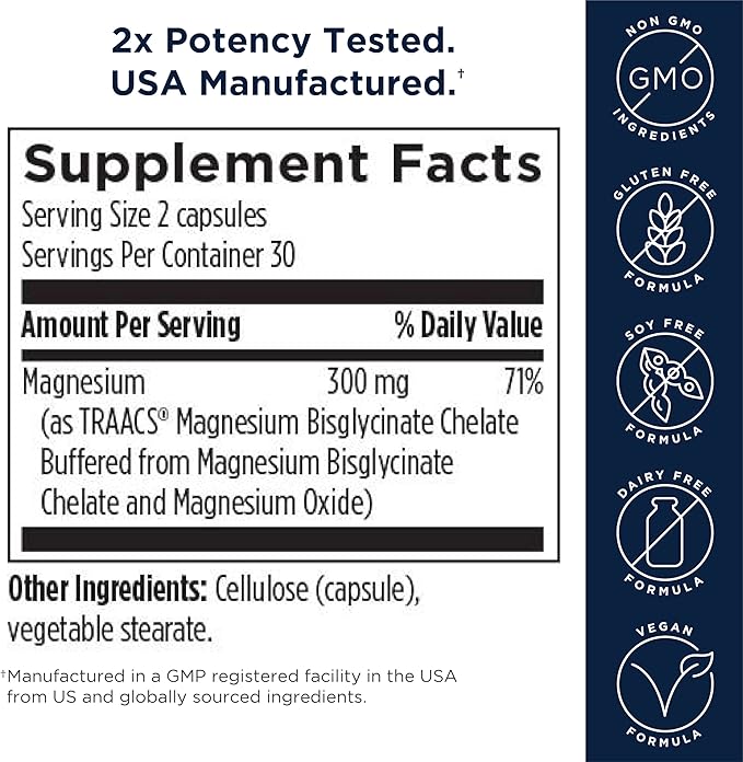 Designs for Health Magnesium Glycinate Complex - Chelated Magnesium Bisglycinate + High Absorption Magnesium Oxide for Heart Health, Immune Support & Bone Strength - Vegan (60 Capsules)