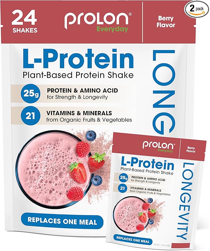 ProLon Longevity Plant Based Protein Powder | Muscle Synthesis & Repair, Healthy Aging, Boost Performance | Vitamins, Gluten Free, Amino Acids, Antioxidants | 25g of Protein | Berry, 24 Packets