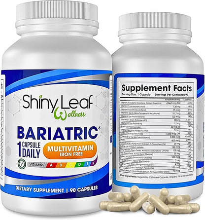 Shiny Leaf Bariatric Multivitamin Iron-Free Capsules for Post Bariatric Surgery Patients, Once Daily Bariatric Vitamins Without Iron for WLS, Sleeve, Gastric Bypass Surgery (3 Months / 90 Caps)
