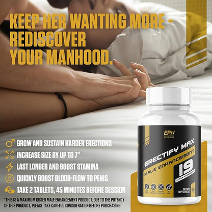 ERECTIFY MAX Pills for Men Fast Acting Erection Support | #1 New Ultra Dosed Male Enhancement to Maximize Blood Flow, Thickness & Boost Libido | Horny Goat Weed + 18 Ingredients - 60 Pills