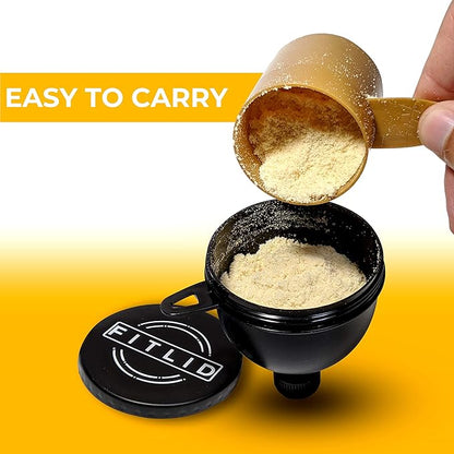 Small & Large 2-Pack Portable Protein Supplement Funnels, Great for Pre-Workout, BCAA's, and Protein Powder. Easy & Mess Free Container for Workout, Travel, to-Go, Fitness, WOD.