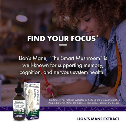 Host Defense Lion's Mane Extract - Brain Health Support Supplement - Mushroom Supplement to Support Focus & Memory Function - Immune & Nervous System Support Supplement - 2 fl oz (60 Servings)*