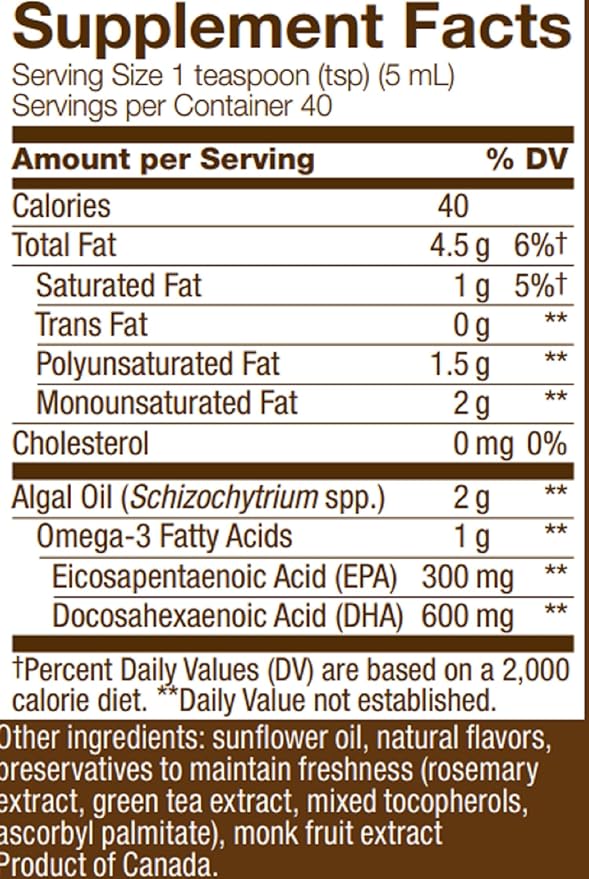 Nature's Way NutraVege Plant Based Omega-3 Extra Strength**, Eye, Heart, and Brain Health*, Cranberry-Orange Flavored Liquid, 6.8 oz
