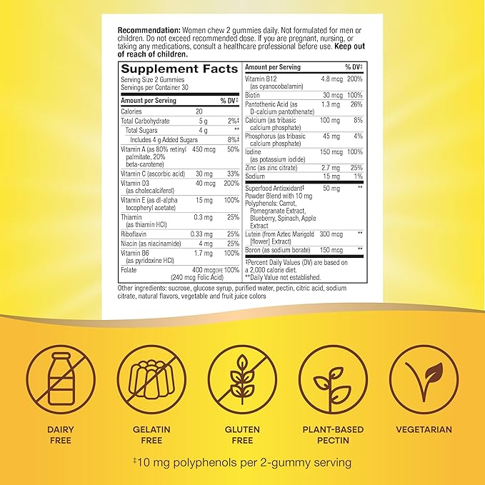Nature's Way Alive! Women’s 50+ Daily Gummy Multivitamins, Supports Multiple Body Systems*, Supports Healthy Heart, Brain & Bones,* B-Vitamins, Mixed Berry Flavored, 60 Gummies (Packaging May Vary)