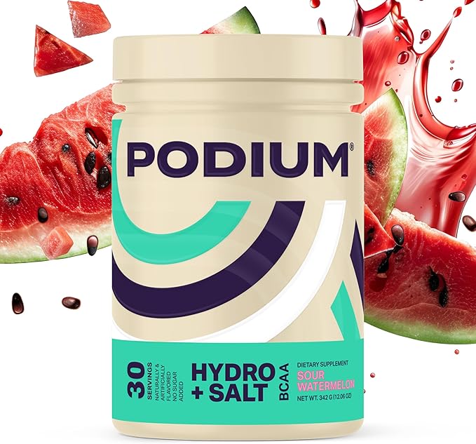 Podium Nutrition, Instantized BCAA Powder, Hydro and Salt, Sour Watermelon, 30 Servings, Electrolytes, Hydration, Recovery