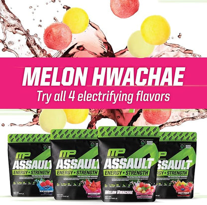 Muscle Pharm Assault Energy & Strength Pre Workout Powder for Men & Women with Beta Alanine, Caffeine, Creatine & Betaine Anhydrous, Pre-Workout Supplements, 30 Servings, Hwachae Melon Flavor