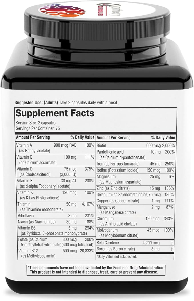 Youtheory High Potency Multi GLP-1 Support - High Absorption Multivitamins - for Immune Support & Bone Health - Gentle on Stomach - Vitamin D, C, Iron & More - 150 Vegetarian Capsules