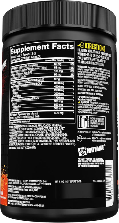 Mutant Hardcore BCAA - Pre, Intra or Post Workout – BCAA Next Level branched-Chain Amino Acids Supplement – Hydration + Recovery - 30 Serving -Peach