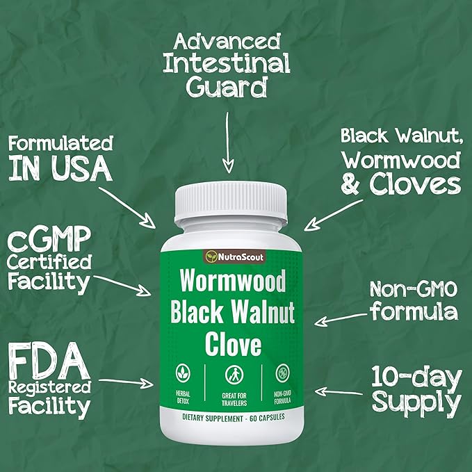 Wormwood, Black Walnut & Clove Complex | Whole Body Detox Cleanse | Lab Tested, USA Made, Non-GMO, Easy to Swallow | 60 Capsules