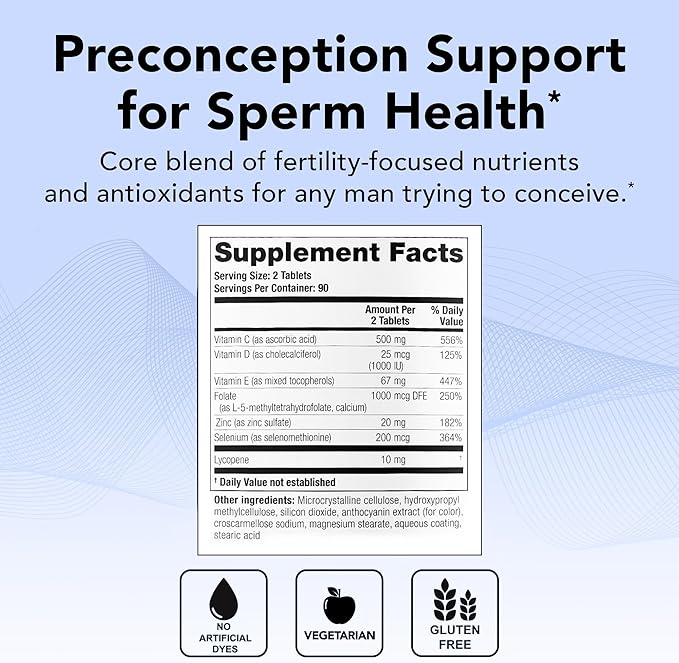 Theralogix ConceptionXR Reproductive Health For Men, Men's Preconception Vitamins for Fertility Support, Male Fertility Supplements for Sperm Health, NSF Certified - 180 Tabs (90-Day Supply), Unflavor