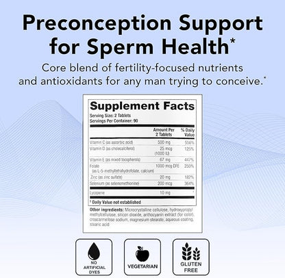 Theralogix ConceptionXR Reproductive Health For Men, Men's Preconception Vitamins for Fertility Support, Male Fertility Supplements for Sperm Health, NSF Certified - 180 Tabs (90-Day Supply), Unflavor