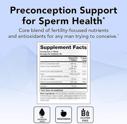 Theralogix ConceptionXR Reproductive Health For Men, Men's Preconception Vitamins for Fertility Support, Male Fertility Supplements for Sperm Health, NSF Certified - 180 Tabs (90-Day Supply), Unflavor