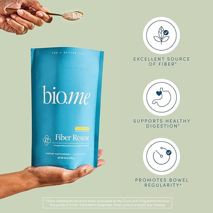 Fiber Rescue - Psyllium Husk Powder for Digestive Health & Bloating Relief, Sugar Free Lemonade Flavored Prebiotic Soluble Fiber Powder, Non-GMO Fiber Supplement Powder, Gluten Free - 30 Servings