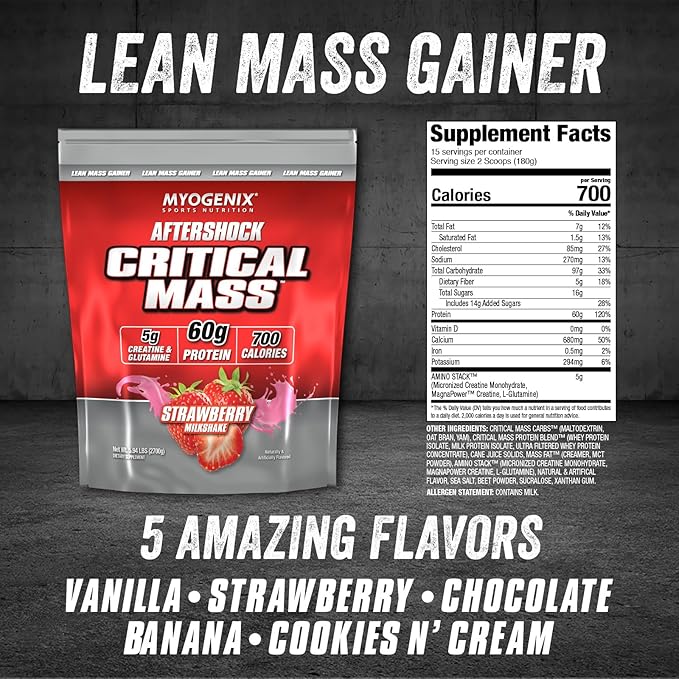 Myogenix Critical Mass - Cookies and Cream Flavored Muscle Mass Weight Gain Supplement, Zero Lactose Protein Powder, Anabolic Whey Protein (6.01 lbs)
