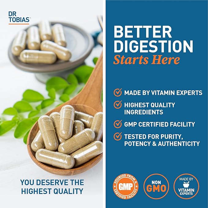 Dr. Tobias Digestive Enzymes with Amylase, Bromelain, Lipase, Lactase, Protease, Papain & More, Digestion Supplement with 18 Enzymes for Digestion and Gut Health, 30 Capsules, 15 Servings