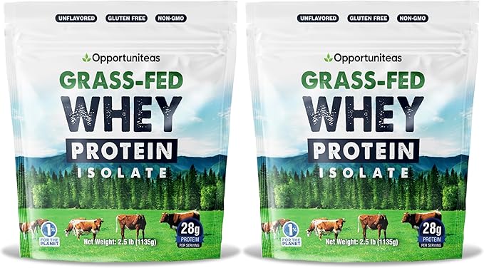 Opportuniteas Grass Fed Whey Isolate Protein Powder - Unflavored 28g Protein Powder Without Artificial Sweeteners, Hormone-Free Cows, Non GMO - 5lb