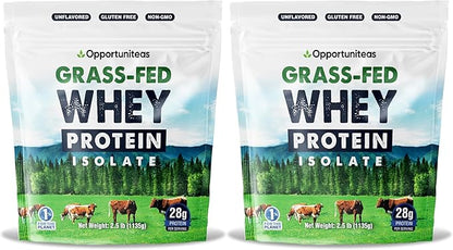 Opportuniteas Grass Fed Whey Isolate Protein Powder - Unflavored 28g Protein Powder Without Artificial Sweeteners, Hormone-Free Cows, Non GMO - 5lb