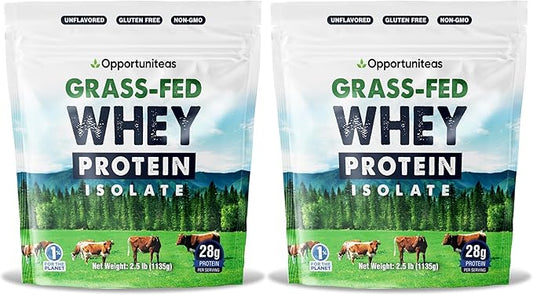 Opportuniteas Grass Fed Whey Isolate Protein Powder - Unflavored 28g Protein Powder Without Artificial Sweeteners, Hormone-Free Cows, Non GMO - 5lb