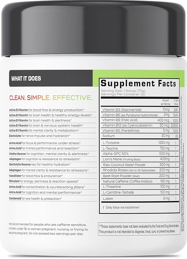 Forgge Focus Energy Drink Powder - Lion’s Mane, Alpha-GPC, L-Theanine and Nootropics for Focus - Vitamins + Electrolytes - Natural Caffeine, Sugar Free (Sour Burst)