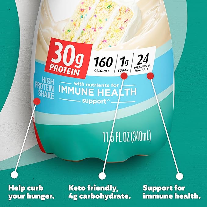 Premier Protein Shake, Cake Batter, 30g Protein, 1g Sugar, 24 Vitamins & Minerals, Nutrients to Support Immune Health, 11.5 Fl Oz, 12 Count