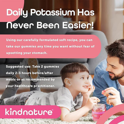 Kind Nature High Potassium Supplement 500mg - Chewable Gummies for Adults & Kids - Pure Potassium Bicarbonate Mineral Supplement - Vegan, Gluten Free, Non GMO - 60 Gummies (30 Day Supply)