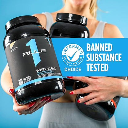 Rule One Proteins, R1 Whey Blend - 24g Fast-Acting Whey Protein Concentrates, Isolates, and Hydrolysates Per Serving, with Naturally Occurring EAAs and BCAAs (5 Pounds*, Strawberry Banana)
