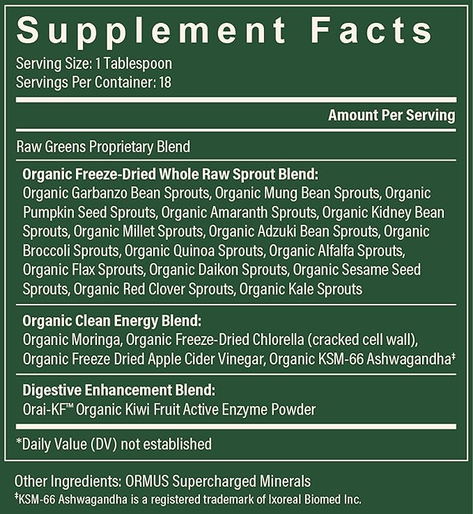 Global Healing Organic Super Greens Powder Blend - Greens Superfood Powder with 15 Raw Whole Sprouts - Delicious Green Juice Smoothie Mix for Daily Nutrition - Non-GMO, Gluten-Free Greens Supplements