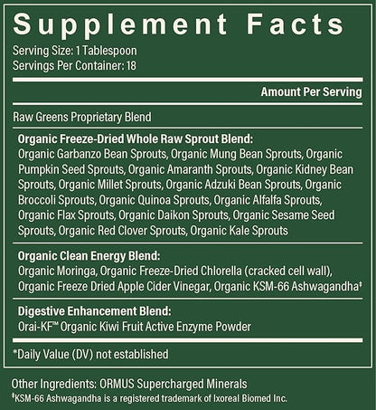 Global Healing Organic Super Greens Powder Blend - Greens Superfood Powder with 15 Raw Whole Sprouts - Delicious Green Juice Smoothie Mix for Daily Nutrition - Non-GMO, Gluten-Free Greens Supplements
