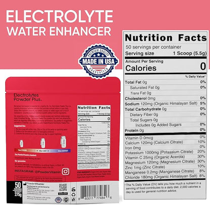 Electrolytes Powder Plus (50 Servings) Raspberry Electrolyte Powder Zero Calorie Keto, 0 Sugar, No Maltodextrin,1000mg Potassium,120mg Calcium,120mg Magnesium, Hydration Powder