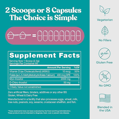 Eu Natural Regulate MAX Myo-Inositol & D-Chiro Inositol Supplement Powder for Women with Vitamin D & Folate PCOS Nutritional Support, Hormone Balance & Fertility Support, Unflavored 60 Servings