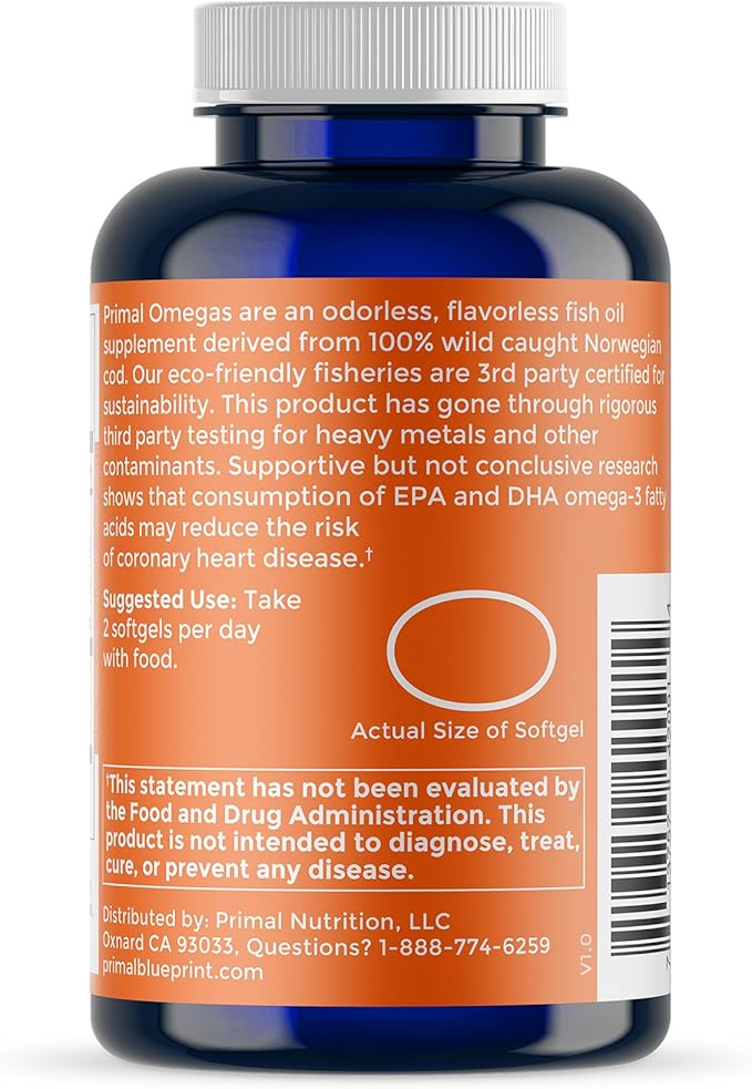 Primal Blueprint Primal Omegas, Omega-3 Fatty Acid Daily Supplement, 120 Count