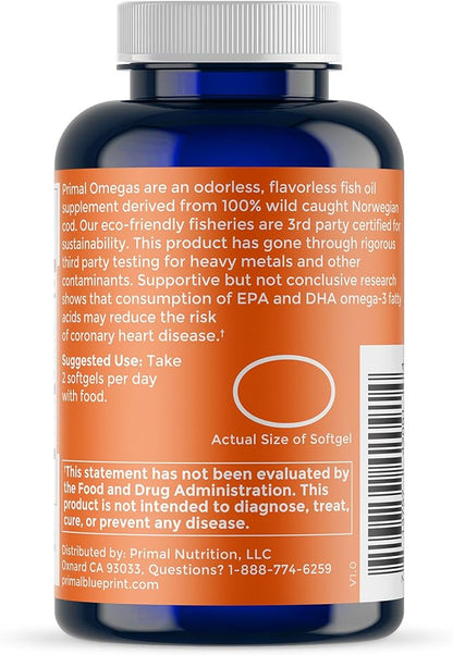 Primal Blueprint Primal Omegas, Omega-3 Fatty Acid Daily Supplement, 120 Count