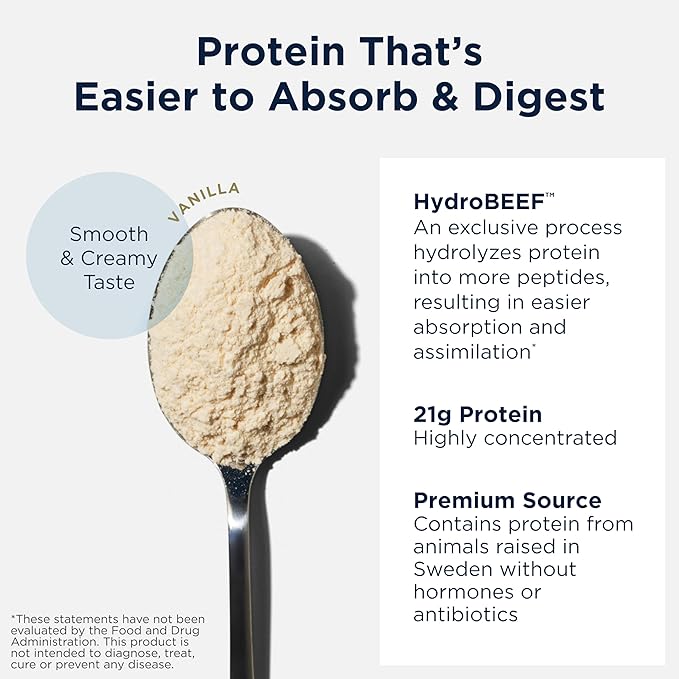 Designs for Health PurePaleo Collagen Protein Powder - 21g HydroBEEF Bone Broth Protein Supplement with Collagen Peptides + BCAAs - Vanilla, Non-GMO, Dairy-Free + Gluten-Free (30 Servings / 810g)