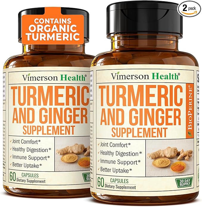 Turmeric Supplement and Ginger Root Joint Support Supplement - Turmeric Curcumin Supplement 95% Curcuminoids. Contains Organic Turmeric with Black Pepper (Bioperine) for Max Absorption. 2 Pack