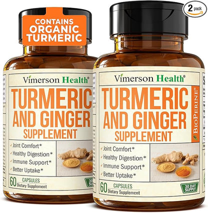 Turmeric Supplement and Ginger Root Joint Support Supplement - Turmeric Curcumin Supplement 95% Curcuminoids. Contains Organic Turmeric with Black Pepper (Bioperine) for Max Absorption. 2 Pack