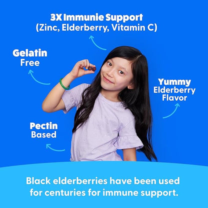 Feel Great Immune Support Gummies for Kids Duo - 90 Day Supply - Zinc, Vitamin C, Elderberry - Gluten Free, Plant Based - Tasty Berry & Citrus Gummies
