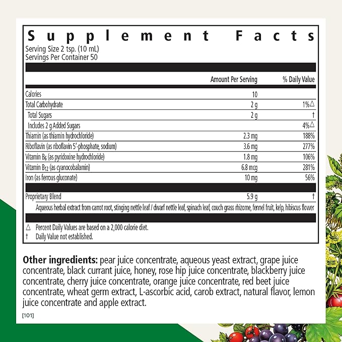 Floradix by Salus Iron & Herbs - Liquid Herbal Supplement for Energy Support - Iron Supplement with Vitamin C & B Complex Vitamins - Liquid Iron Supplement for Men & Women - 17 oz