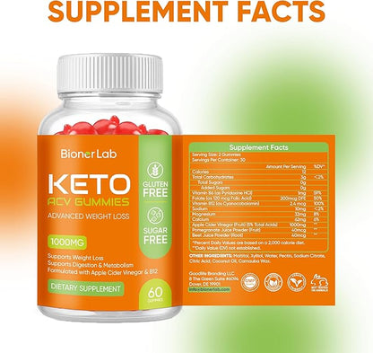 Keto ACV Gummies for Advanced Weight Loss Rapid Belly Fat Burn - Sugar Gluten Free Pro Active Super Apple Cider Vinegar Diet Supplement for Men Women - Digestion Metabolism Hair Skin Health (1000MG)