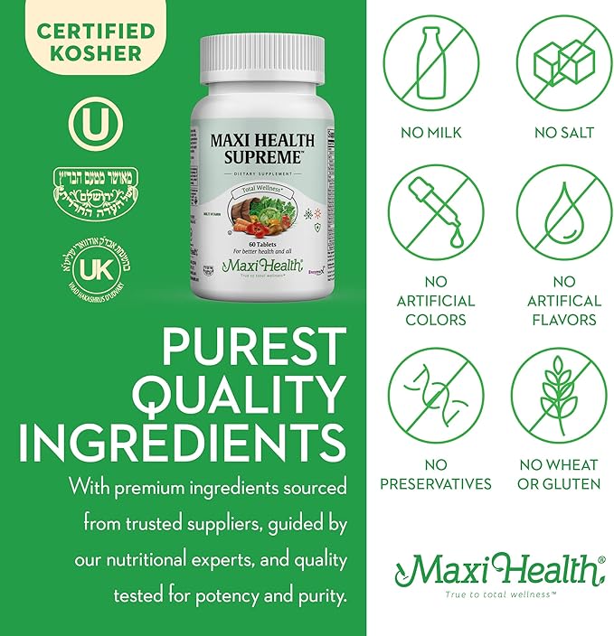 Maxi Health Supreme High Potency Multivitamin & Mineral for Wellness, Immune Boost & Antioxidant Defense, Includes Vitamin A, Vitamin C, Vit D and E, Vitamin B12, B6, Biotin, Selenium, Zinc, Inositol…