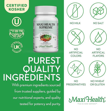 Maxi Health Supreme High Potency Multivitamin & Mineral for Wellness, Immune Boost & Antioxidant Defense, Includes Vitamin A, Vitamin C, Vit D and E, Vitamin B12, B6, Biotin, Selenium, Zinc, Inositol…