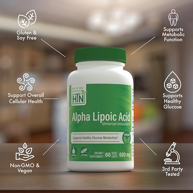 Health Thru Nutrition Alpha Lipoic Acid 600mg 60 Servings | Certified Vegan | Universal Antioxidant | Non-GMO, 3rd Party Tested, Hypoallergenic, Gluten Free, Soy Free ALA Capsules