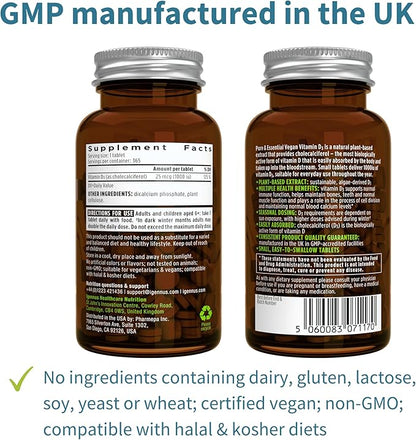 Igennus Healthcare Nutrition Natural Vegan Vitamin D3 1000IU, 365 Tablets, 100% Plant-Based Algae Cholecalciferol & Non-GMO, Immune, Bones & Teeth, 1-Year Supply