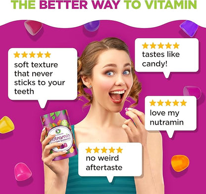 NUTRAMIN Daily Vegan Keto Multivitamin Gummies Non-GMO Natural Vitamin C, D + Zinc for Immunity, Plant-Based, Sugar-Free, Nut-Free, Gluten-Free, Biotin, Vitamin A, B, B6, B12 & More 90 Count, 45 Days