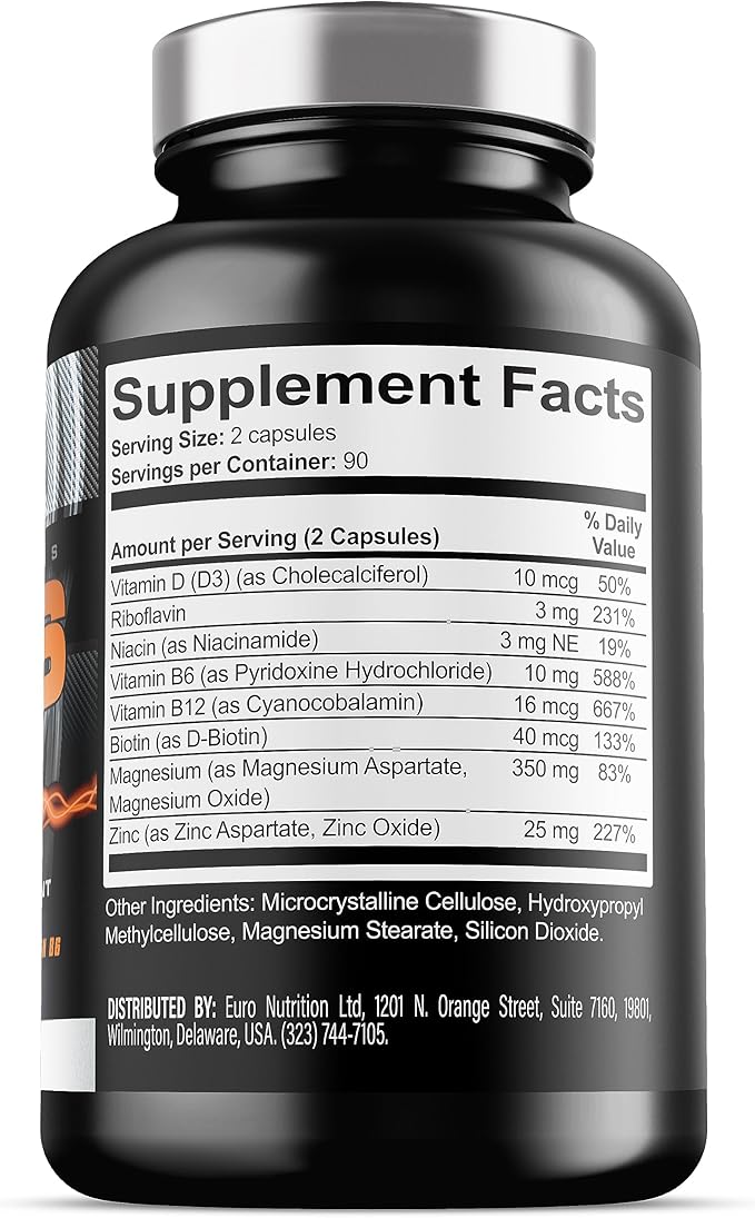 Iron Labs ZM6 - High Strength Zinc and Magnesium Supplement - 180 Vegetarian Capsules (3 Month Supply) - Super Enhanced Zinc Magnesium Aspartate and B6 Complex