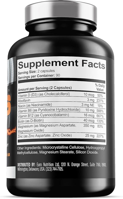 Iron Labs ZM6 - High Strength Zinc and Magnesium Supplement - 180 Vegetarian Capsules (3 Month Supply) - Super Enhanced Zinc Magnesium Aspartate and B6 Complex