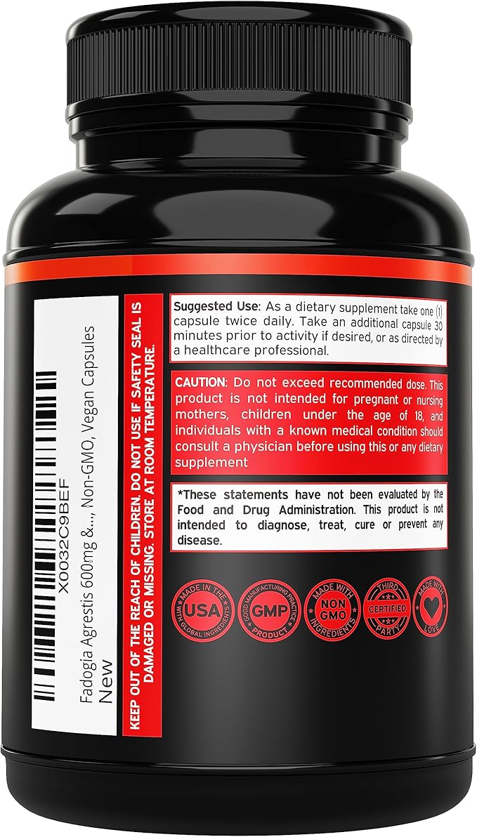 Fadogia Agrestis and Tongkat Ali Supplement Performance Blend - (120 Capsules) - [Maximum Strength] - Strength, Drive, Athletic Performance & Muscle Mass - Gluten Free, Non-GMO, Vegan Capsules