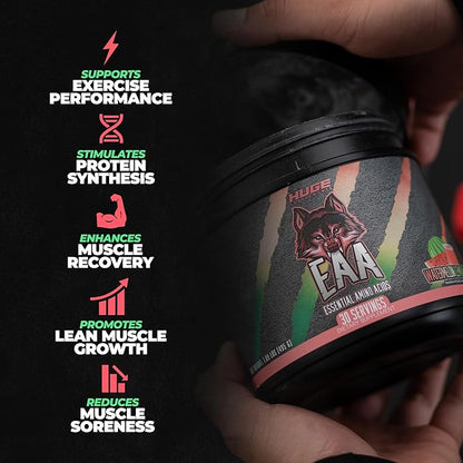 Huge EAA Supplement, Highest Dosed Essential Amino Acids Powder, 12.85g EAAs & 8g BCAAs Per Serving, Maximize Muscle Growth, Recovery & Performance (Watermelon Lemonade, 17.73 Oz.)