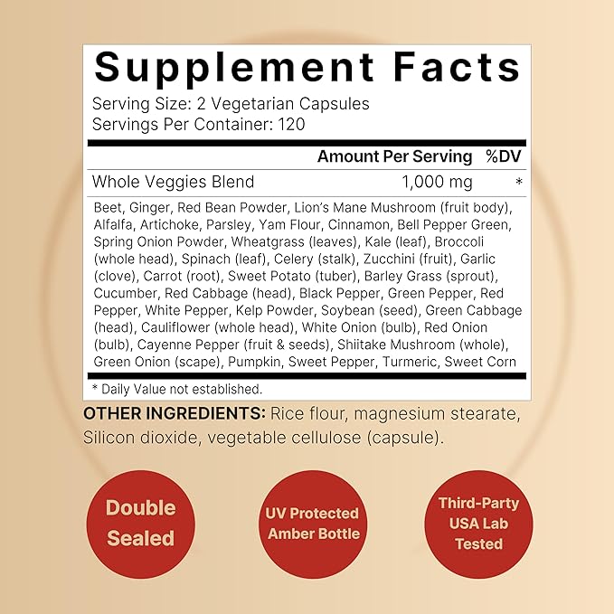 Fruit and Veggies Supplement – 480 Total Vegetarian Capsules | Balance of Natural 40 Whole Fruits & Veggies Blend | Fresh Superfood Formula with Vitamins and Minerals – Non-GMO