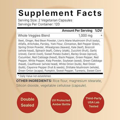 Fruit and Veggies Supplement – 480 Total Vegetarian Capsules | Balance of Natural 40 Whole Fruits & Veggies Blend | Fresh Superfood Formula with Vitamins and Minerals – Non-GMO