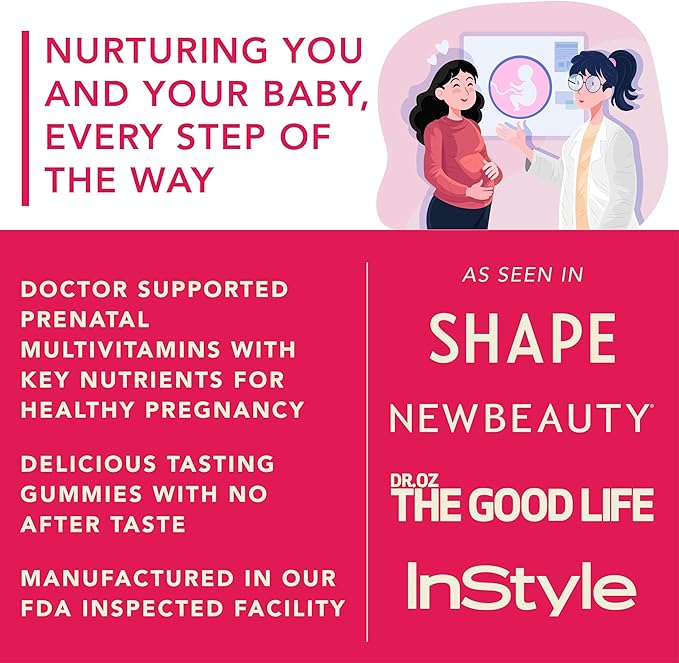 Prenatal Gummies for Women with DHA, Folate, Vitamin B C D | Delicious Multivitamin Blend for Fetal and Neural Support, Bones, Energy & Immunity During Pregnancy